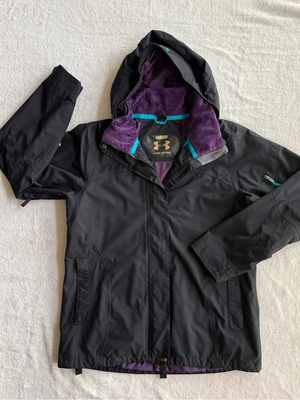 Under Armour Women’s Black Hooded Ski Snow Jacket Large Waterproof Winter Coat